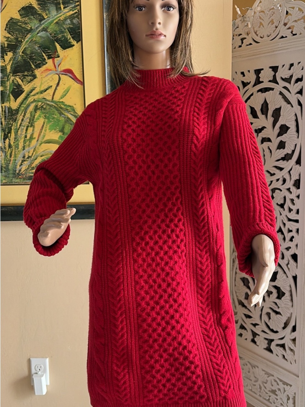 NWT Banana Republic Red Cable Knit Turtleneck Sweater Dress